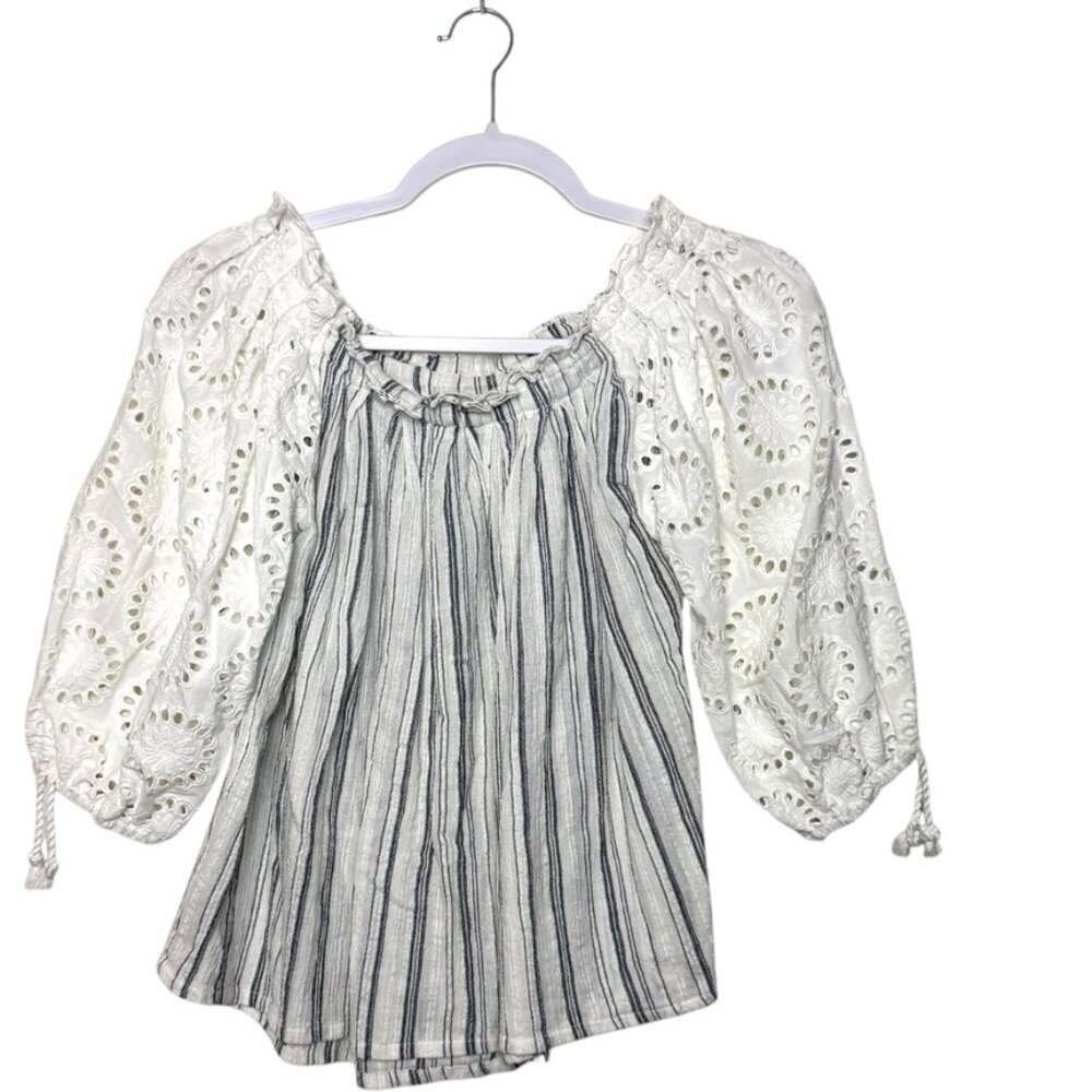 Sundance Bodice Blouse Women XS Blue Eyelet‎ Sleeve Lightweight Nautical Boho